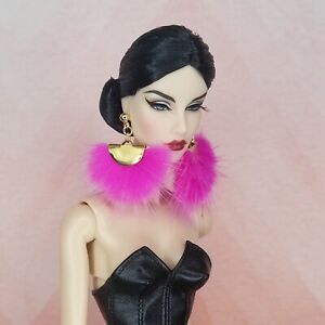 Fashion Royalty Poppy Integrity Toys Doll Jewelry Pink Faux Fur Gold Earrings