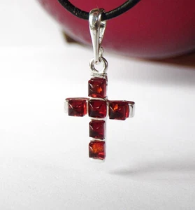 SCHMUCK-STCK Anhänger Kreuz BERNSTEIN Stein Silber braun - Picture 1 of 4