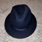 Vintage Ll Bean 100% Wool Navy Blue Fittedfedora Hat Sz 7 Made In England 57Cm