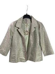 Y2K Tulle Womens XL Metallic Green Tan White Tweed Open Front Blazer Jacket New - Picture 1 of 5