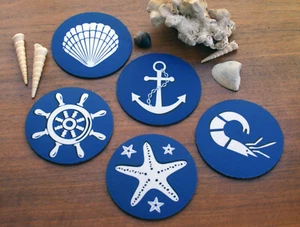 Decoración de oficina de habitación de mar náutico - Juego de posavasos para bebidas - Posavasos para bebidas 3,5" - Imagen 1 de 7