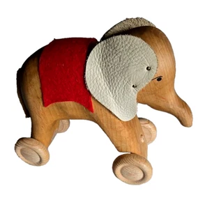 Grimms Spiel and Holz Design Wooden Elephant Leather Ears GermanyVTG - Picture 1 of 10