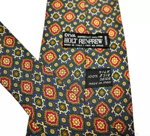 Vintage Holt Renfrew Silk Geometric Foulard Green Tie 58x3.5" Made in Italy - Picture 1 of 7