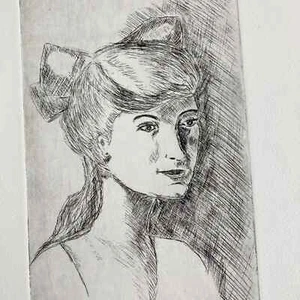 Circa 1955, Original Mid Century Etching of a Young Woman Art, OOAK Art on Paper - Picture 1 of 9