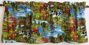 Country Scenic Red Farm Tractor Valance Cow Barn Farmhouse Kitchen Curtain Decor - Picture 1 of 7