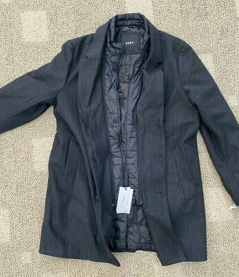 Abrigo Chaqueta Abrigo DKNY Premium Invierno Cálido Negro Rayas $275 Para Hombre Talla XL Foto 1 de 4
