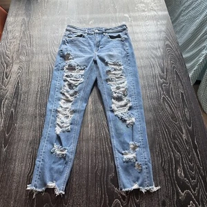 Jean American Eagle Talla 6 Regular Mamá Jean Cintura Elástica Envejecida - Imagen 1 de 9