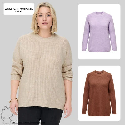 Donna Taglie forti Felpa Rosa Solo CARMAKOMA Pullover Basic Manica lunga CARJADE - Immagine 1 di 2