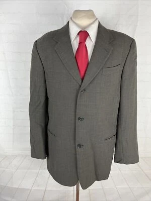 Donna Karan 男式棕色/灰色纹理羊毛西装外套 40R $595 — 第 1/4 张图片