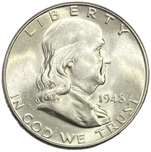 Moneta mezzo dollaro argento Franklin 1948-D 50c fior di conio non circolata - Foto 1 di 3
