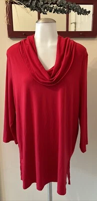 Top túnica manga tejida cuello capucha rojo marca Slinky para mujer talla L aberturas laterales Foto 1 de 4
