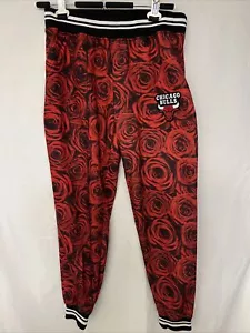 NBA Chicago Bulls Derrick Rose Sweatpants Joggers Black Red Roses Medium - Picture 1 of 12