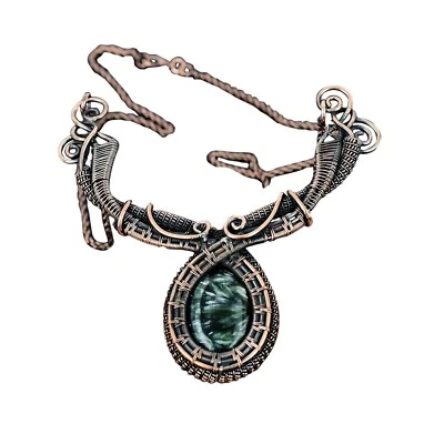 Collar de cadena envuelto en alambre regalo amor cobre piedras preciosas de serafinita 18,0" Foto 1 de 4