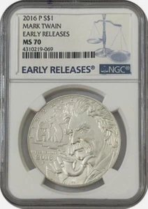 :2016-P $1 Mark Twain Commemorative Silver Dollar NGC MS 70 Rarity R3 Top-Pop - Picture 1 of 2