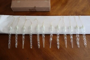 Menge 12x ~5" Weihnachtsschmuck verdrehte Spirale Klarglas Eiszapfen mattierte Spitzen - Bild 1 von 8