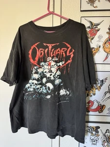 1991 Vintage Obituary Pile of Skulls T-Shirt Blue Grape Murina, Size XL - Picture 1 of 2