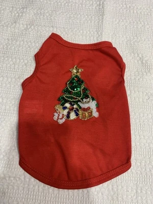 "Camisa roja para perro con lentejuelas árbol de Navidad regalos talla pequeña longitud 9"" nueva" Foto 1 de 4