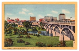 VTG Chadbourne Street Bridge and Sky Line, San Angelo, Texas Postcard - Picture 1 of 2