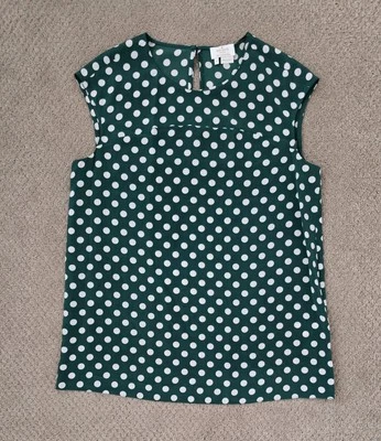 Blusa regata Kate Spade seda bolinhas média sem mangas branca verde - Imagem 1 de 4