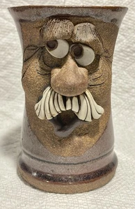 Vintage Signed MMS Mahon Ugly Funny Face 3D Stoneware Pottery Mug Mustache Man - Picture 1 of 10