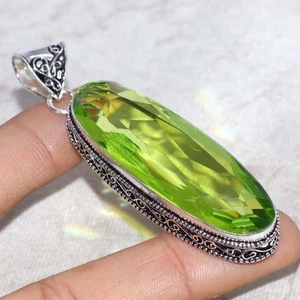Faceted Peridot 925 Silver Plated Vintage Pendant 3" Promise Gift GW - Picture 1 of 3