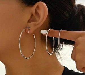 3 Pares de Clip en Pendientes de Aro de Plata Brillante Espalda Abierta - Imagen 1 de 4