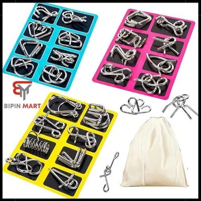 Metal Wire Puzzle Set of 24 with Pouch,Brain Teaser IQ Test Trick Toy for Party - Image 1 of 4