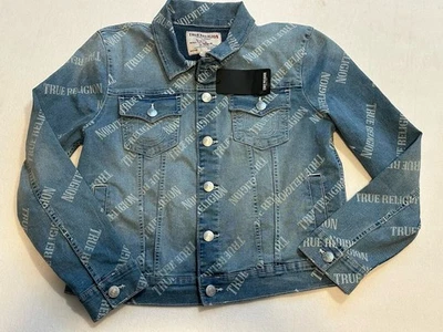 Jaqueta unissex nova com etiquetas True Religion L denim caminhoneiro relaxado angustiado leve felicidade - Imagem 1 de 4