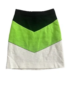 Carven Cotton Tweed Boucle Skirt Navy Green Ivory / Off White Chevron A Line 38 - Picture 1 of 16