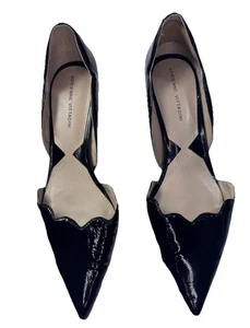 Adrienne Vittadini Serene Black Patent Scalloped Kitten Heels D’Orsay 9.5M Flaw - Picture 1 of 12