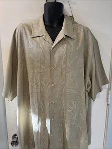 Tommy Bahama Shirt Mens Sz XLX Green Silk Jacquard Tropical Casual Short Sleeve - Picture 1 of 12