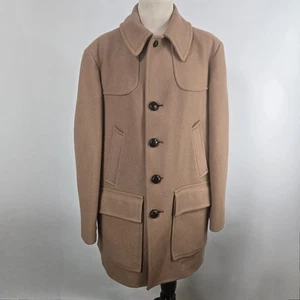 Vintage 50's Pendleton Jacket Mens L/XL Tan Virgin Wool Pea Coat Long USA Made - Picture 1 of 8