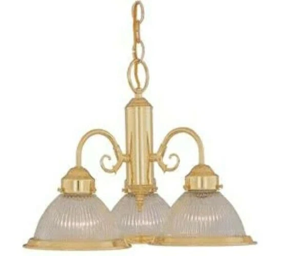 Designers Fountain 3 Light Down Chandelier with Prismatic Glass, Polished Brass - Image 1 of 1