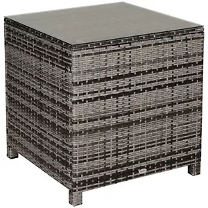 Outsunny Side Table Furniture Tempered Glass Garden Patio Wicker Mixed Grey - Picture 1 of 11
