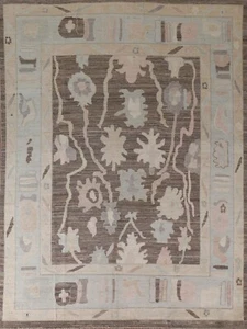 Dark Brown Wool Floral Oushak Turkish Hand-knotted Vegetable Dye Area Rug 8'x10' - Picture 1 of 12