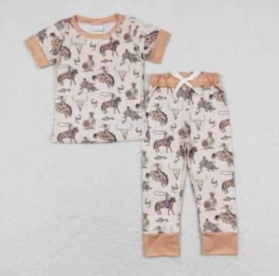 NUEVO BAMBÚ Western Vaquera Cactus Bronc Montar Niña Pijama Conjunto Talla 7/8 Foto 1 de 2