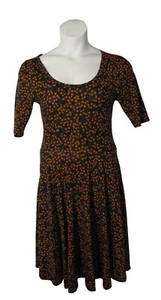 LuLaRoe M Nicole Dress Black Orange Teal Berries Print Stretch - Picture 1 of 3