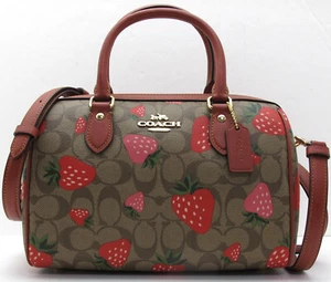 NUEVO COACH ROWAN Fresa PVC Firma Cuero Cartera Bandolera Caqui/Dorado - Imagen 1 de 13