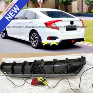 Carbon Fiber STYLE Rear Bumper Diffuser+LED For 2016-2022 Honda Civic 4Dr Sedan - Picture 1 of 12