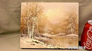 1456M Vintage 8x10 Original Ölgemälde ""Winterszene"" auf Leinwand von Rayset 1984 - Bild 1 von 7