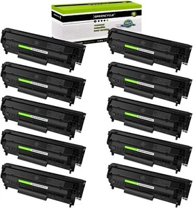 GREENCYCLE 10PK Q2612A 12A Toner Fit for HP LaserJet 1012 3030 3020 M1319 M1319f - Photo 1/23