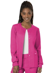 Cherokee Workwear Scrubs Snap Front Warm Up Jacket WW310 EEPI Pink Free Shipping - Picture 1 of 3