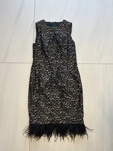WORTH New York Black Gold Flocked Glitter Lace Feathered Odette Dress - Picture 1 of 6