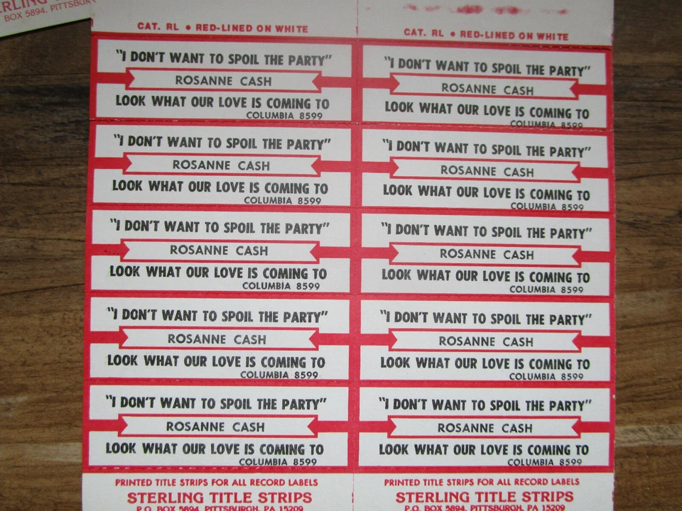 Jukebox Title Strip Full Sheet ROSANNE CASH / I Don't Want to Spoil the Party - Image 1 of 1