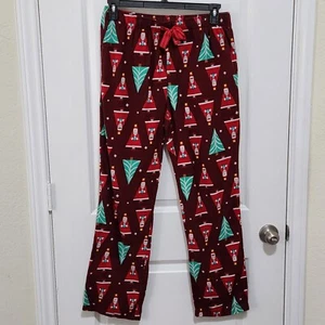 Old Navy Womens M Flannel Christmas Tree Print Pajama Pants Drawstring Dark Red - Picture 1 of 5