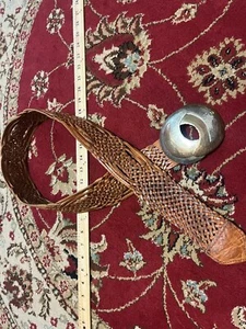 VINTAGE Chico's Moroccan Leather Woven Wide Belt Decorative Brass Buckle SZ M/L - Picture 1 of 7