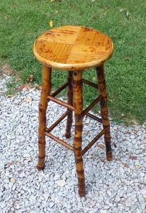 Vintage Mid Century Burnt Tortoise Bamboo Counter Bar Stool Plant Stand Table - Picture 1 of 13