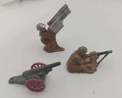 3x De Colección Barclay Manoil Plomo Juguete Soldados Artillería Antiaéreo Artillero Cañón Foto 1 de 4