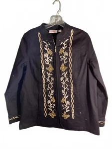Quacker Factory Elegant Black Embroidered Jacket with Floral Design M - Picture 1 of 10