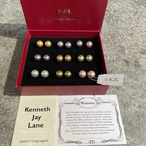 KENNETH JAY LANE 9 Pair Simulated Pearl Stud Pierced Earrings Box Set Gar0-5 - Picture 1 of 7